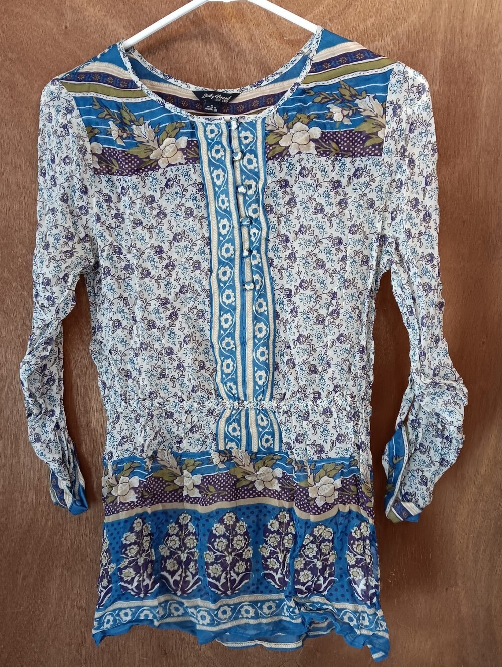Lucky Brand Blue Floral Boho Long-Sleeve Shirt
